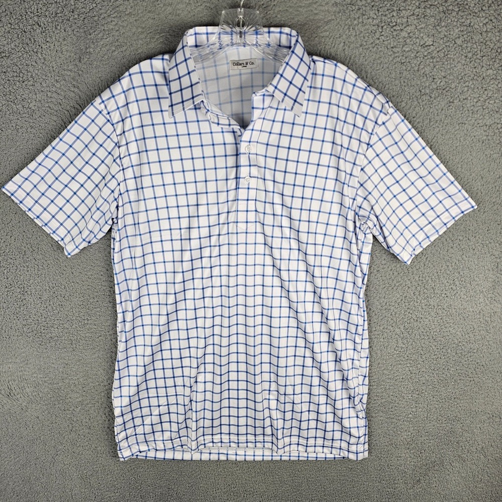 Collars & Co. Polo Shirt Mens Large Grid Check Performance Short Sleeve Collared